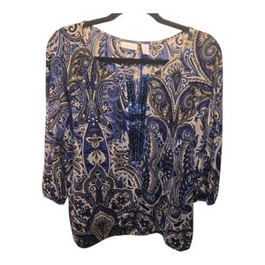 Chico's Sz. Xlarge Blue/tan/white Blouse